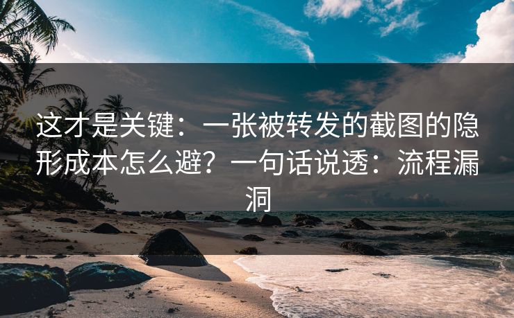 这才是关键:一张被转发的截图的隐形成本怎么避?一句话说透:流程漏洞