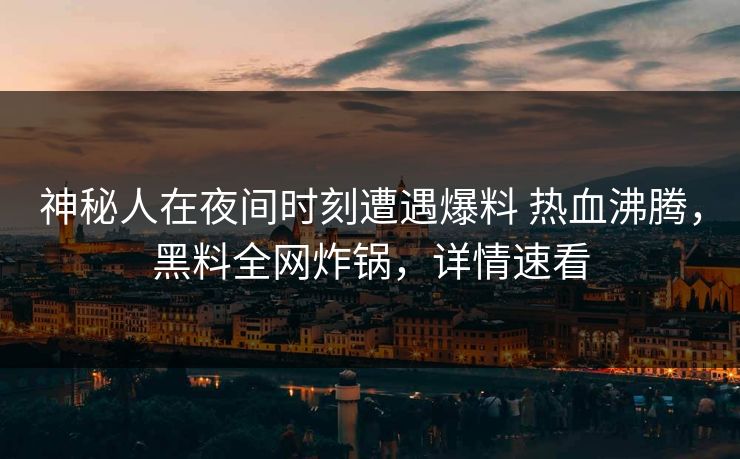 神秘人在夜间时刻遭遇爆料 热血沸腾,黑料全网炸锅,详情速看