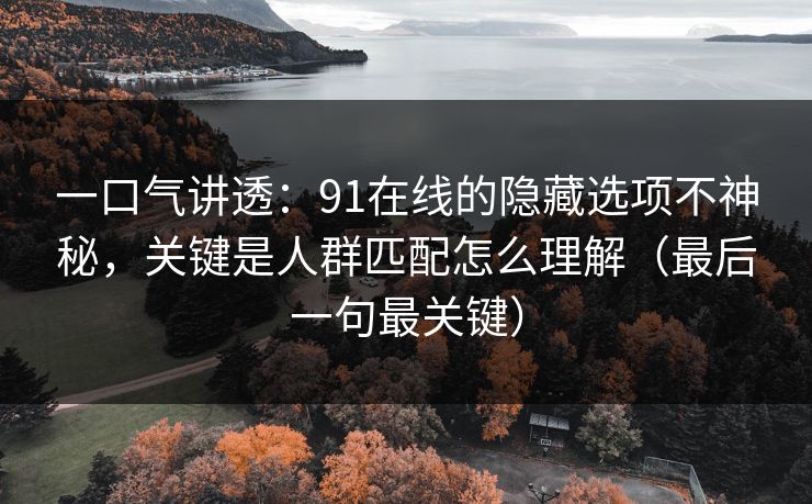 一口气讲透：91在线的隐藏选项不神秘，关键是人群匹配怎么理解（最后一句最关键）